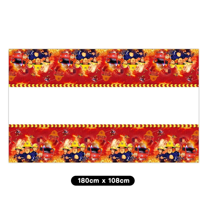 Fireman Fire Truck Tablecloth Plastic 180cm x 108cm