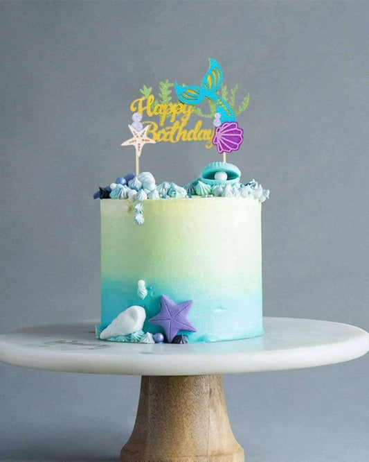 Mermaid Theme Glitter Birthday Cake Topper