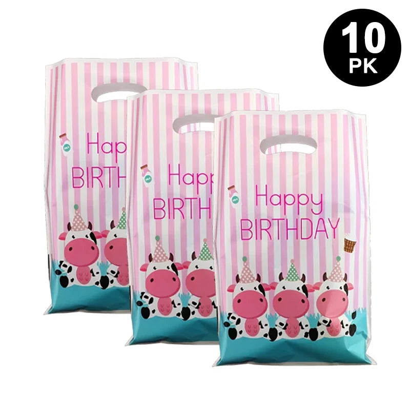 Farm Animal Cute Cow Gift Loot Bags Plastic 10 Pack