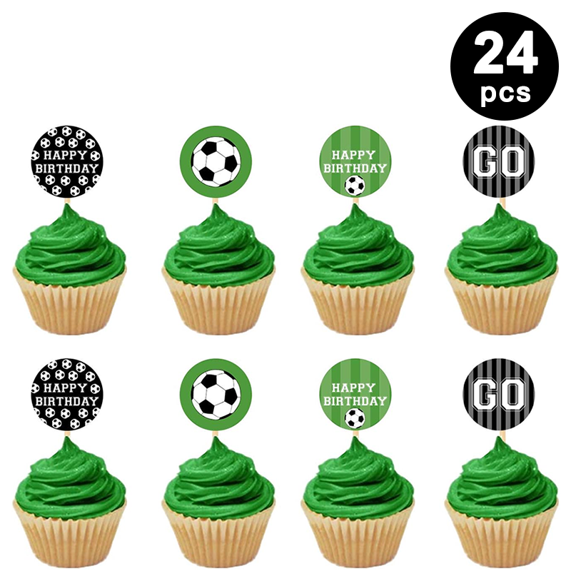 Soccer Theme Birthday Cupcake Toppers 24 Pack