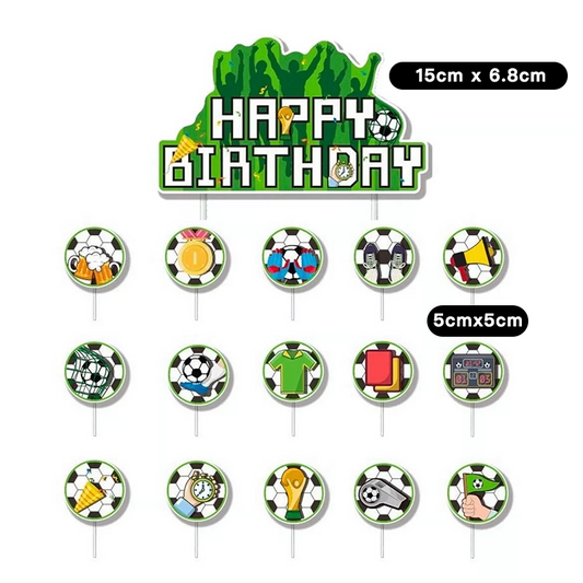 Soccer Theme Birthday Cake Cupcake Toppers 16 Pack