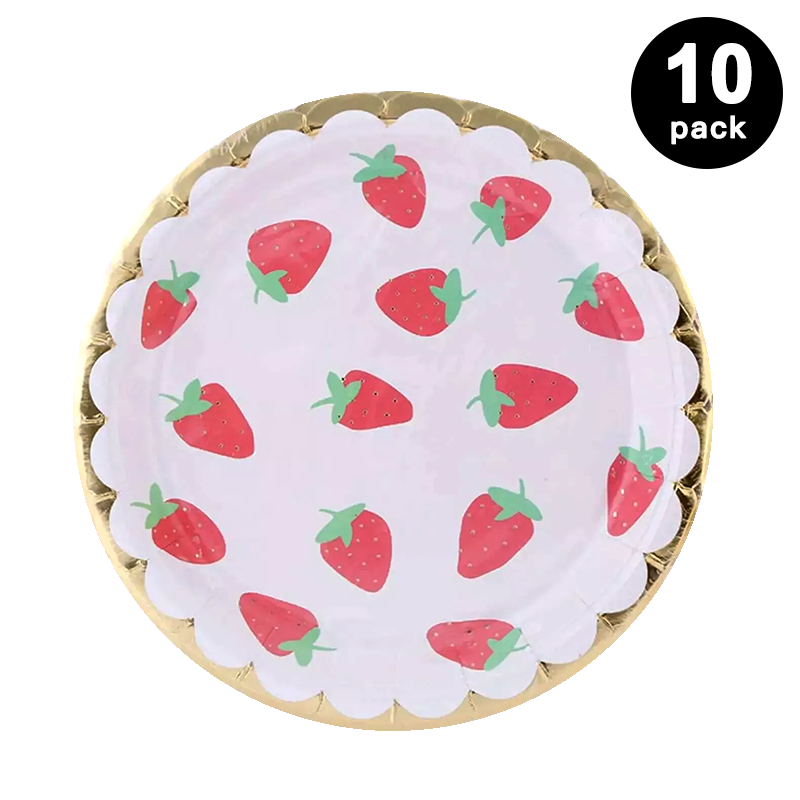 Strawberry Print 7 inch 17cm Paper Plates Round 10 Pack