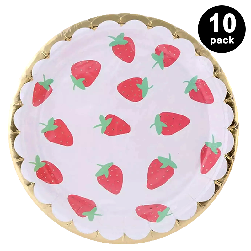 Strawberry Print 9 inch 23cm Paper Plates Round 10 Pack