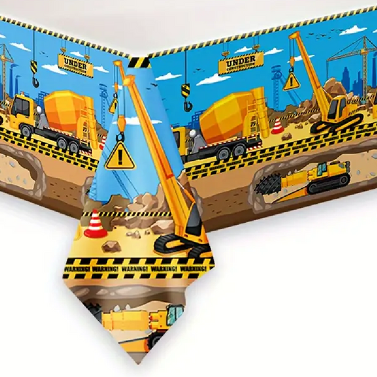 Construction Trucks Table Cover Tablecloth Plastic 180cm x 108cm