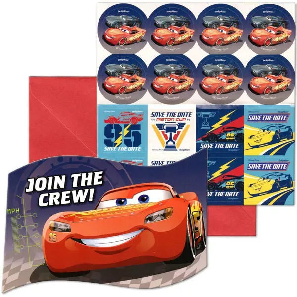 Disney Cars 3 Postcard Invitations 8 Pack with Envelopes Seals Mini Stickers