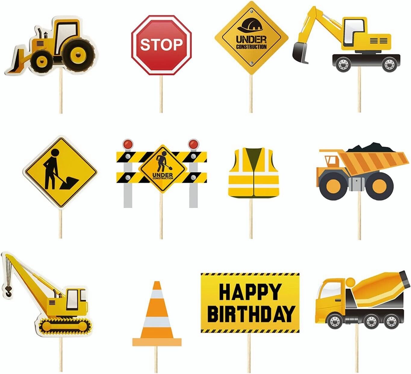 Construction Trucks Cupcake Toppers 12 Pack