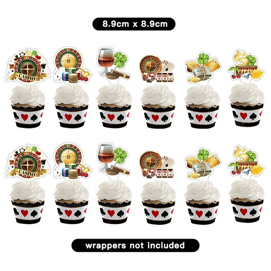 Casino Poker Theme Paper Cupcake Toppers 12 Pack