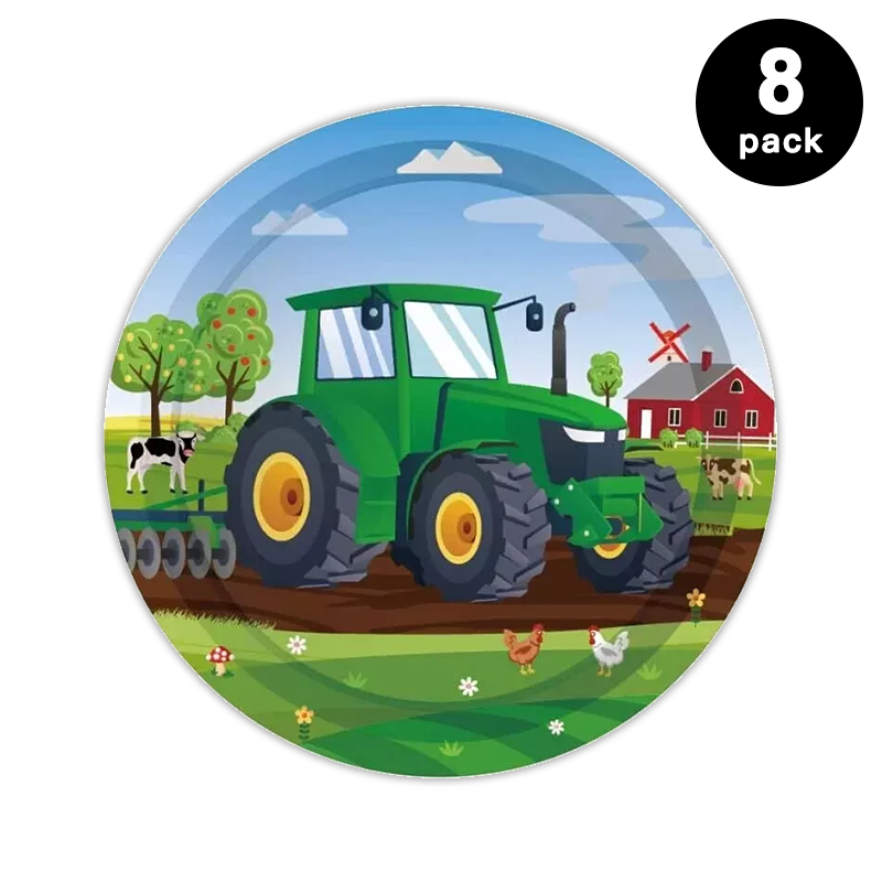Tractor Farm Story 7 inch 17cm Paper Plates Round 8 Pack