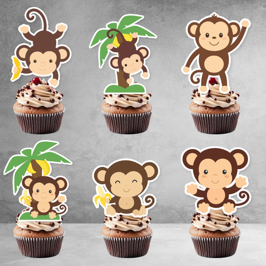 Cute Cheeky Monkey Cutout Cupcake Toppers 12 Pack