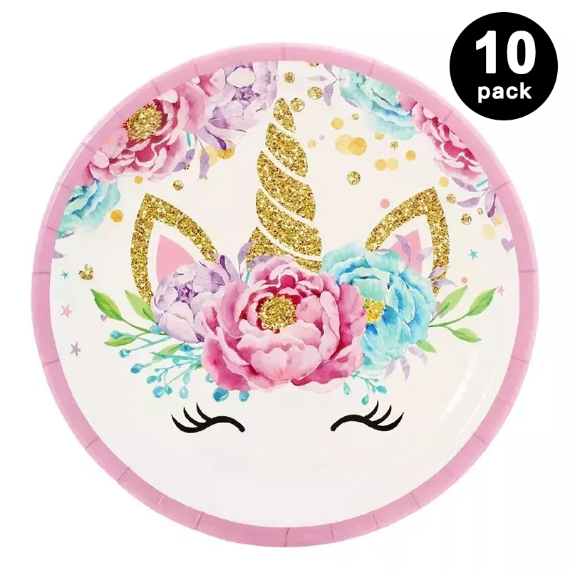 Unicorn Theme 9 inch 23cm Paper Plates Round 10 Pack