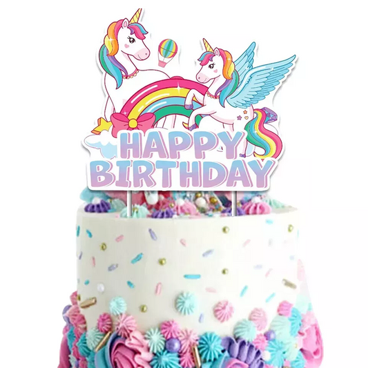 Rainbow Unicorn Party Decorating Set | Birthday Banner Balloons Cake Toppers