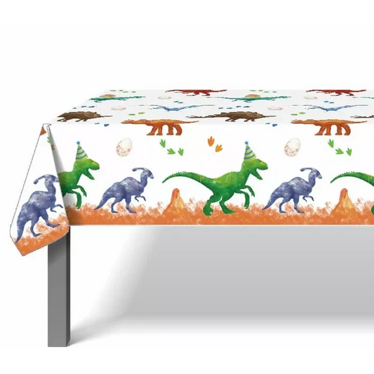 Watercolour Style Dinosaur Tablecloth Plastic 220cm x 130cm