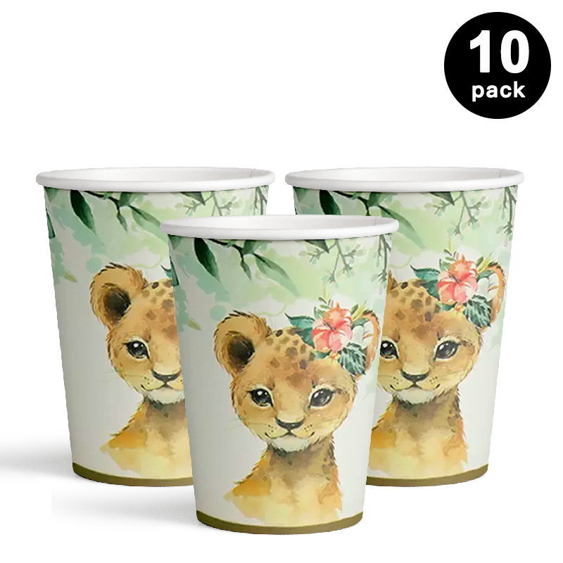 Watercolour Style Jungle Animals 250ml Paper Cups 10 Pack