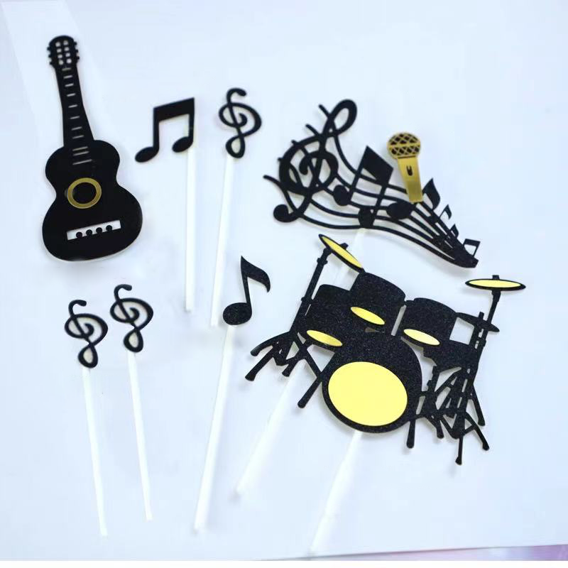 Drum Guitar Music Theme Birthday Cake Toppers 8 Pack