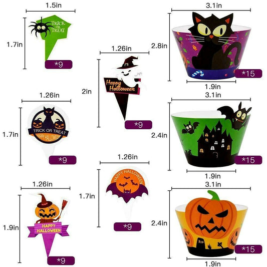 Happy Halloween Cupcake Toppers & Wrappers 12 Pack