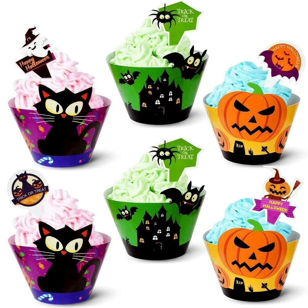 Happy Halloween Cupcake Toppers & Wrappers 12 Pack