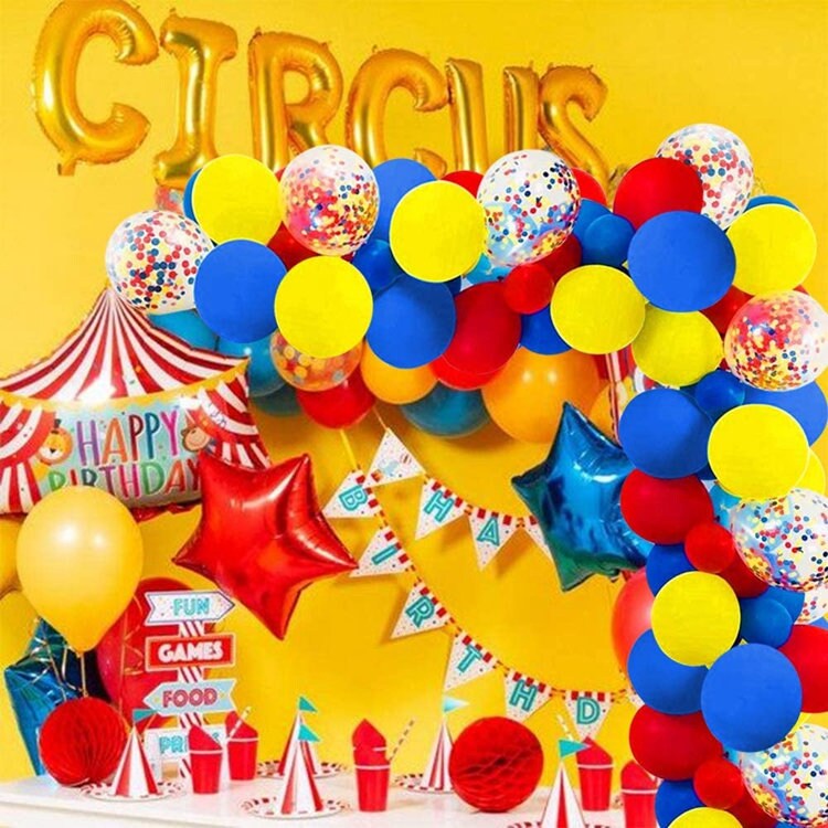120PCS Carnival Circus Balloon Garland Arch Kit Party Supplies Red Yellow Blue Confetti Balloons Birthday Party Baby Shower Decorations