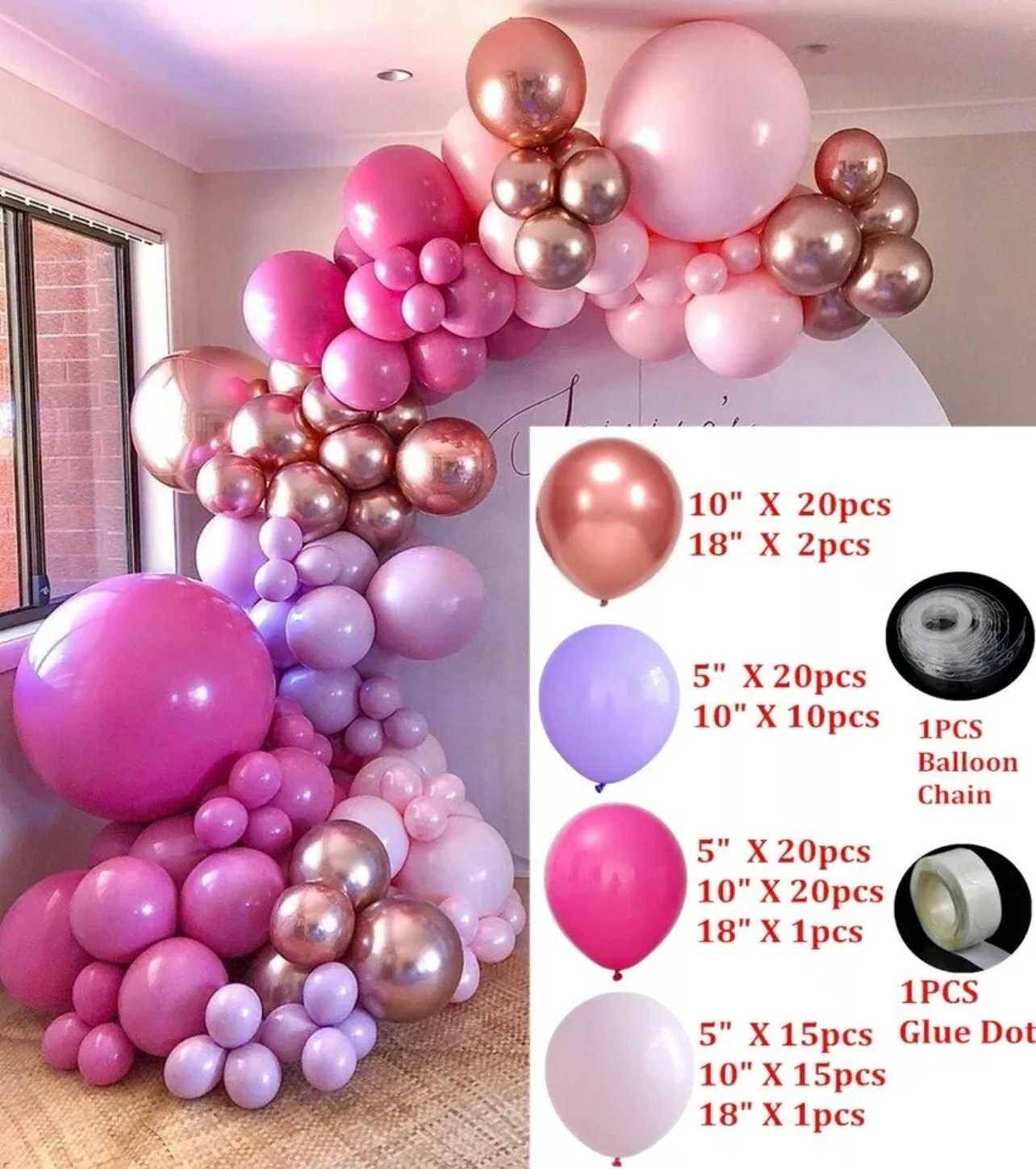 126PCS Pink Rose Gold Balloon Garland Arch Kit Party Supplies Birthday Baby Shower Bridal Shower Wedding Anniversary Party Decoration