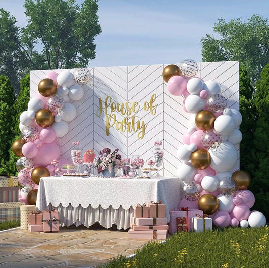 108Pcs Pink White Gold Balloon Garland | Golden Metallic Confetti Balloon Arch Kit for Baby Shower Birthday Wedding Anniversary Party Decor