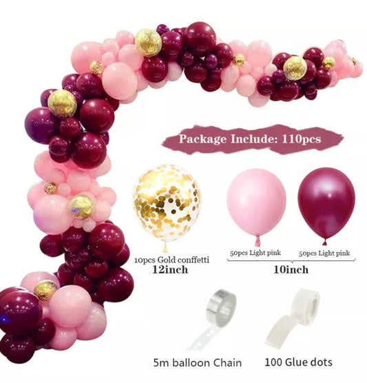 112PCS Pink Burgundy Balloon Garland Arch Kit Party Supplies Gold Confetti Balloon Birthday Wedding Anniversary Party Decoration