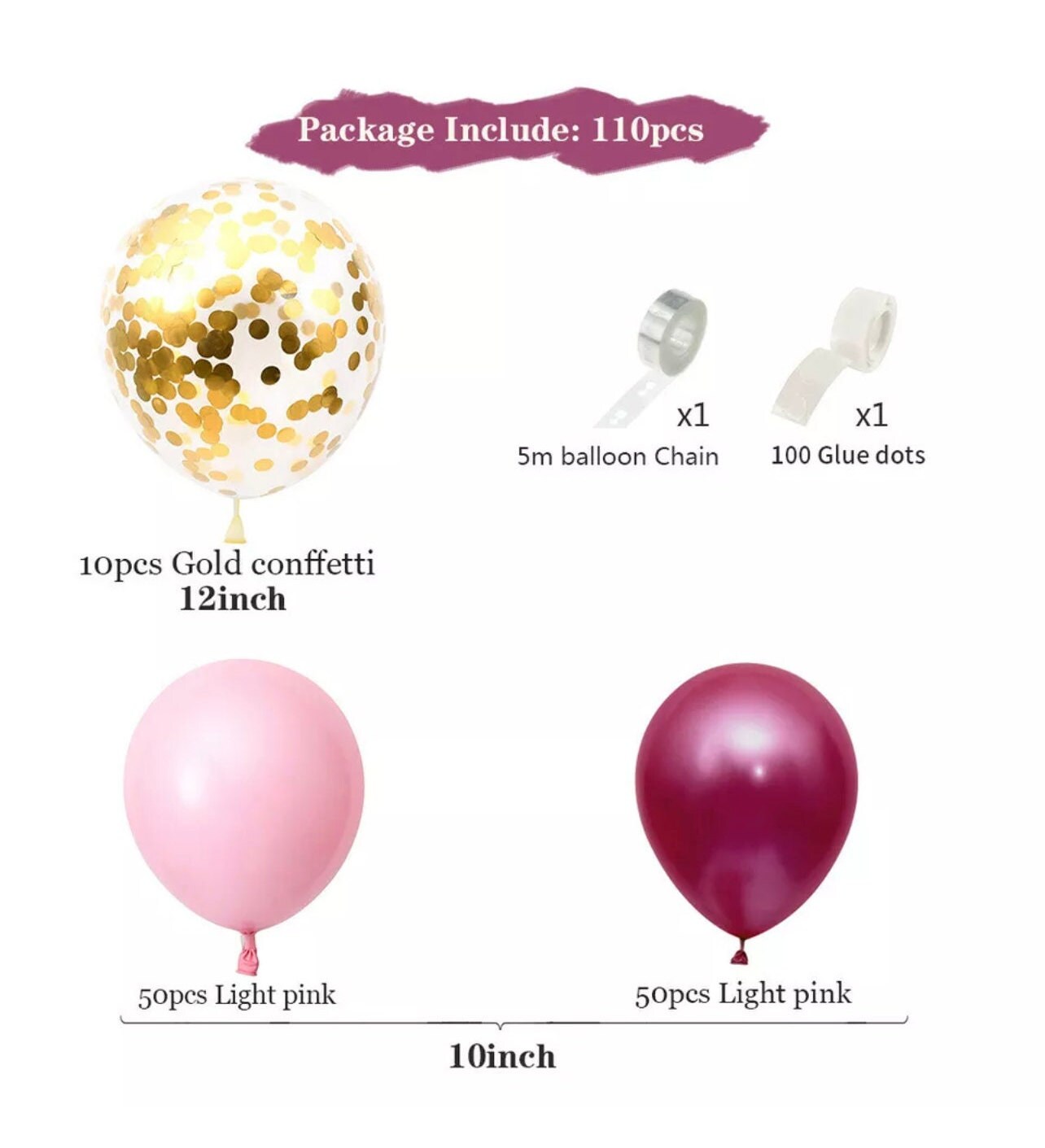 112PCS Pink Burgundy Balloon Garland Arch Kit Party Supplies Gold Confetti Balloon Birthday Wedding Anniversary Party Decoration