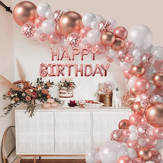 119pcs Rose Gold Garland Balloon Arch Kit Metallic Rose Gold Pearl White Confetti Birthday Balloons Baby Shower Birthday Decorations