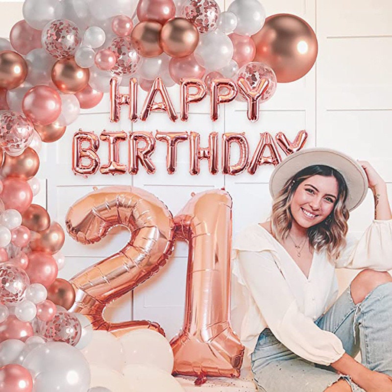 119pcs Rose Gold Garland Balloon Arch Kit Metallic Rose Gold Pearl White Confetti Birthday Balloons Baby Shower Birthday Decorations