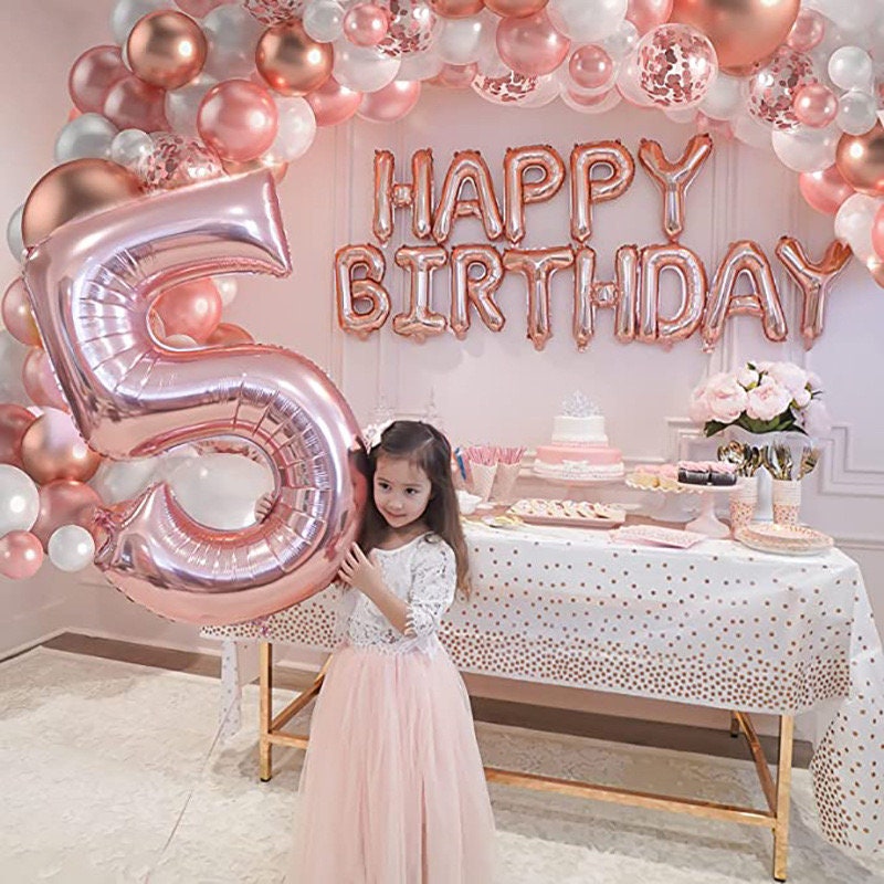 119pcs Rose Gold Garland Balloon Arch Kit Metallic Rose Gold Pearl White Confetti Birthday Balloons Baby Shower Birthday Decorations