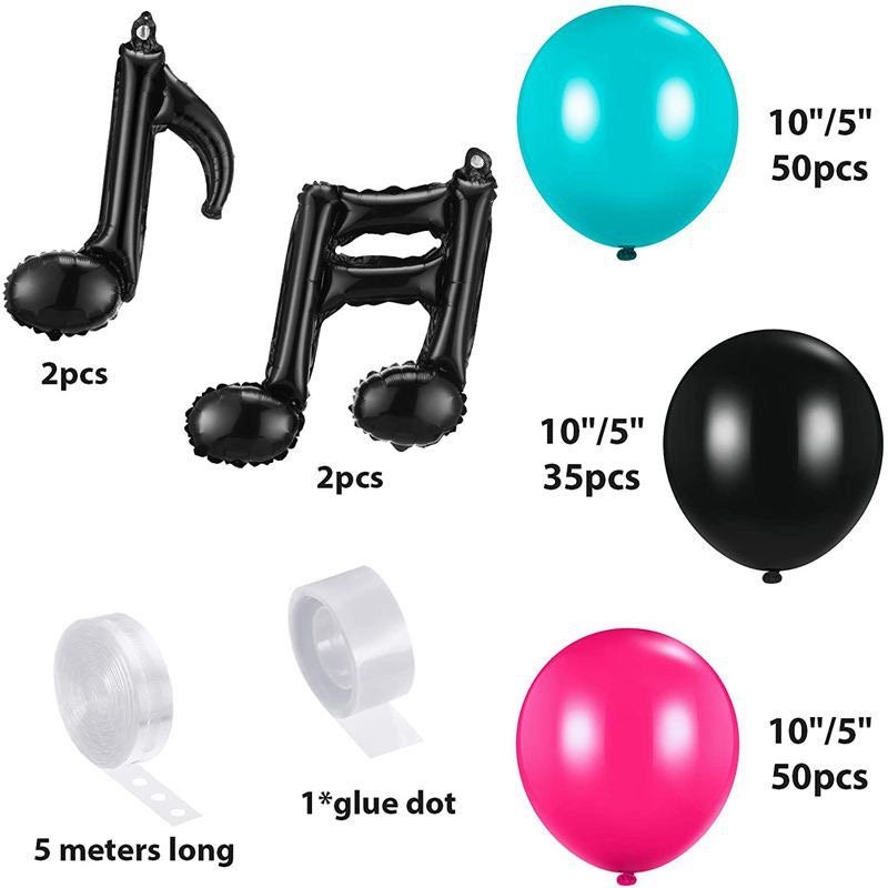 139PCS Tik Tok Music Theme Balloon Garland | Rose Red Blue Black Balloon Arch Kit | Musical Note Balloons for Birthday Party Decorations