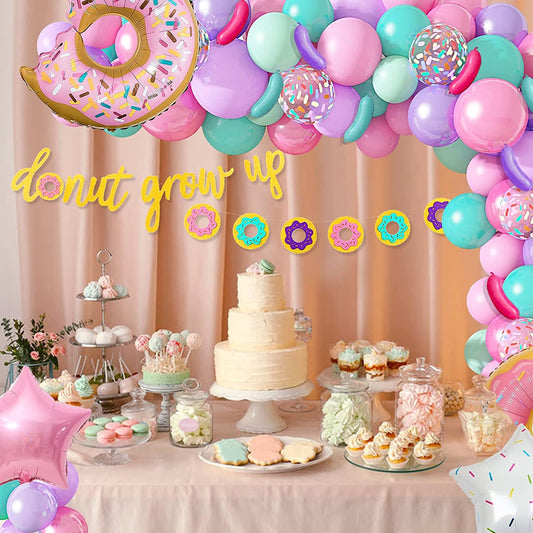 81Pcs Donut Balloon Garland Arch | Party Banner Donut Sausage Foil Balloons for Baby Shower Birthday Summer Party Decoration