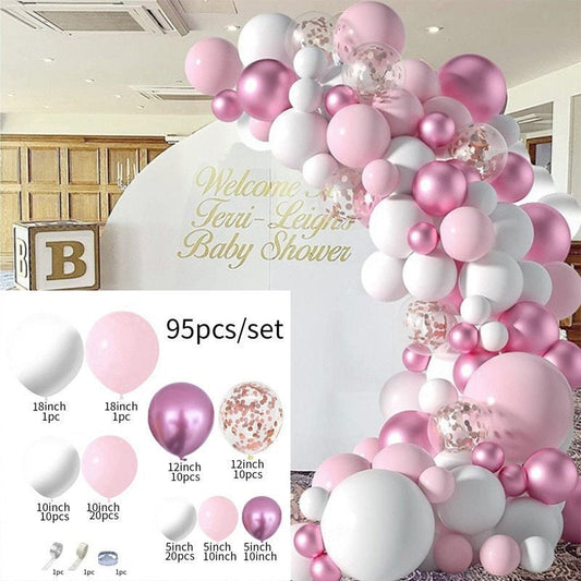 95Pcs Pink White Balloon Garland Arch Kit Party Supplies Confetti Balloons Baby Shower Engagement Wedding Anniversary Party Decorations