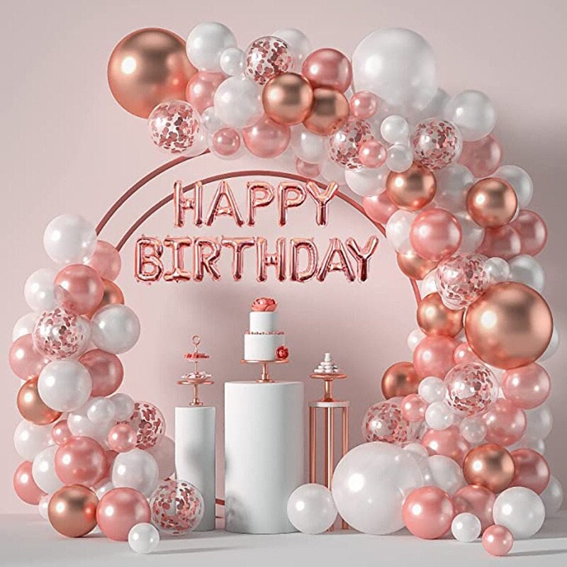 119pcs Rose Gold Garland Balloon Arch Kit Metallic Rose Gold Pearl White Confetti Birthday Balloons Baby Shower Birthday Decorations