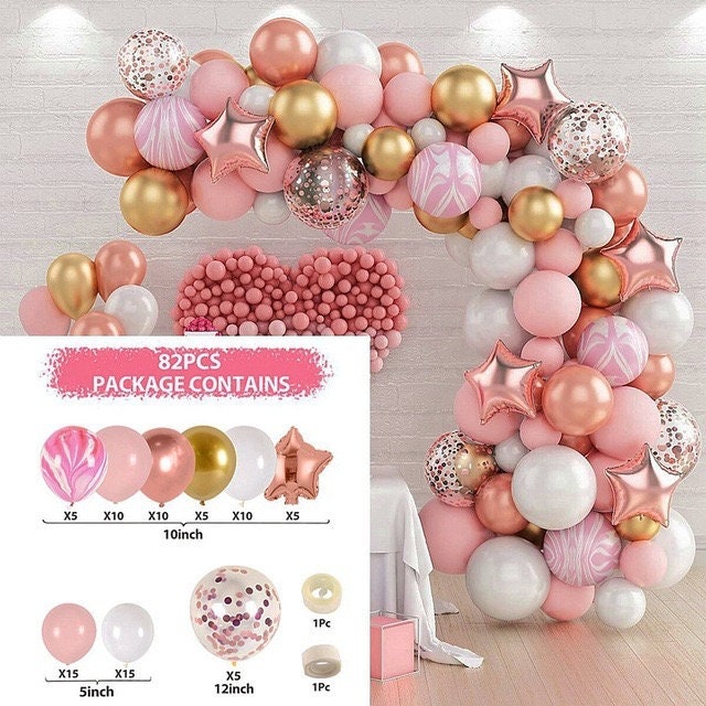 82PCS Pink Marble Rose Gold Star Balloon Garland Arch Kit Party Supplies Baby Shower Birthday Wedding Anniversary Party Decorations