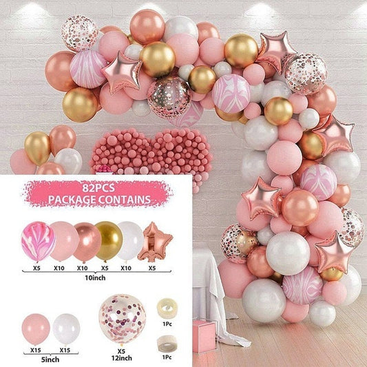 82PCS Pink Marble Rose Gold Star Balloon Garland Arch Kit Party Supplies Baby Shower Birthday Wedding Anniversary Party Decorations