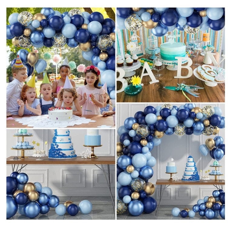 97Pcs Navy Blue Sapphire Gold Metallic Confetti Balloon Garland Arch Kit for Baby Shower Birthday Party Decor