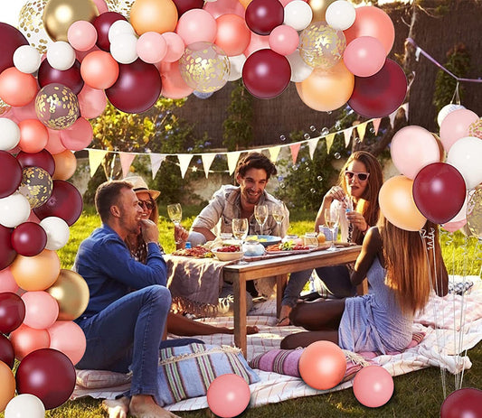 119pcs Burgundy Pink Gold Balloon Garland Arch Kit | Champagne Rose Gold Metallic Wine Red Pastel Pink Confetti Balloons Party Decorations