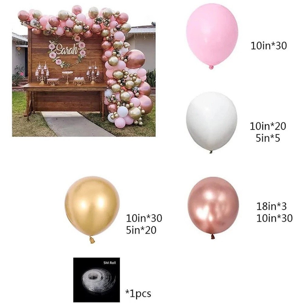 139pcs Metallic Gold Rose Gold Pink White Balloon Garland Balloon Arch Kit | Wedding Baby Shower Anniversary Birthday Party Decorations
