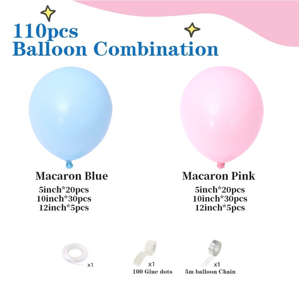 110pcs Macaron Baby Pink Blue Balloon Garland | Gender Reveal Balloon Arch Kit for Baby Shower Wedding Birthday Party Decorations