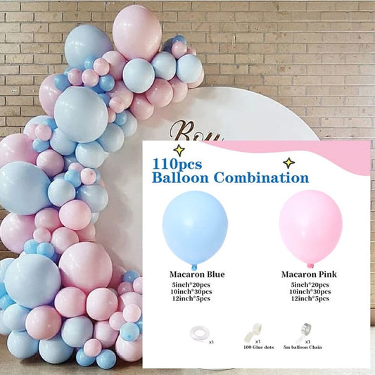 110pcs Macaron Baby Pink Blue Balloon Garland | Gender Reveal Balloon Arch Kit for Baby Shower Wedding Birthday Party Decorations