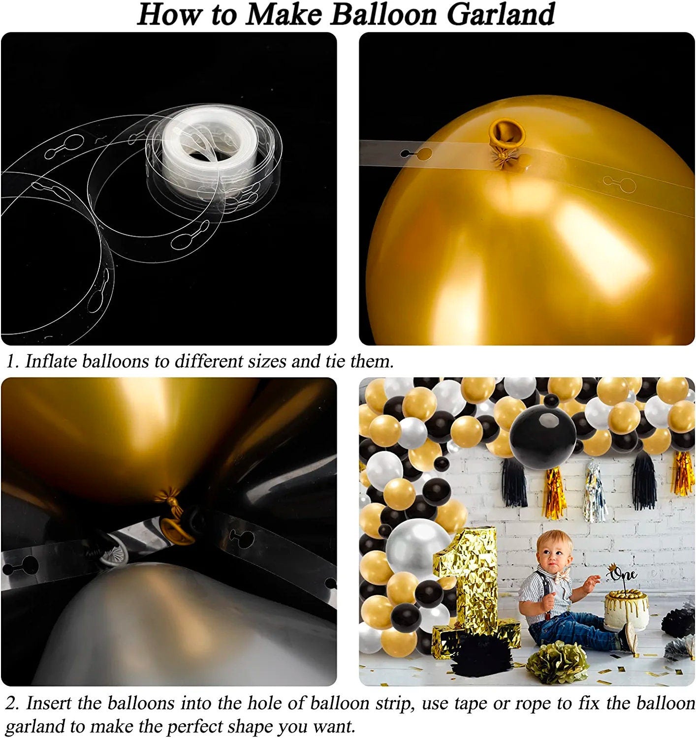 137pcs Black Gold Silver Balloon Arch Kit | DIY Balloon Garland for Baby Shower, Birthday Party, Wedding, Anniversary, Graduation, New Year