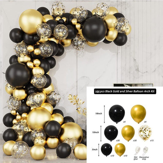 105pcs Black Gold Confetti Balloon Arch Kit | DIY Balloon Garland for Baby Shower. Birthday Party, Wedding, Anniversary, Graduation