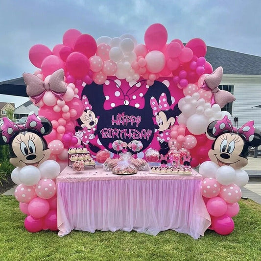 111pcs Minnie Mouse Theme Balloon Garland Arch Kit | Rose Pink Bowknot Balloons for Baby Shower Kids Birthday Party Decorations