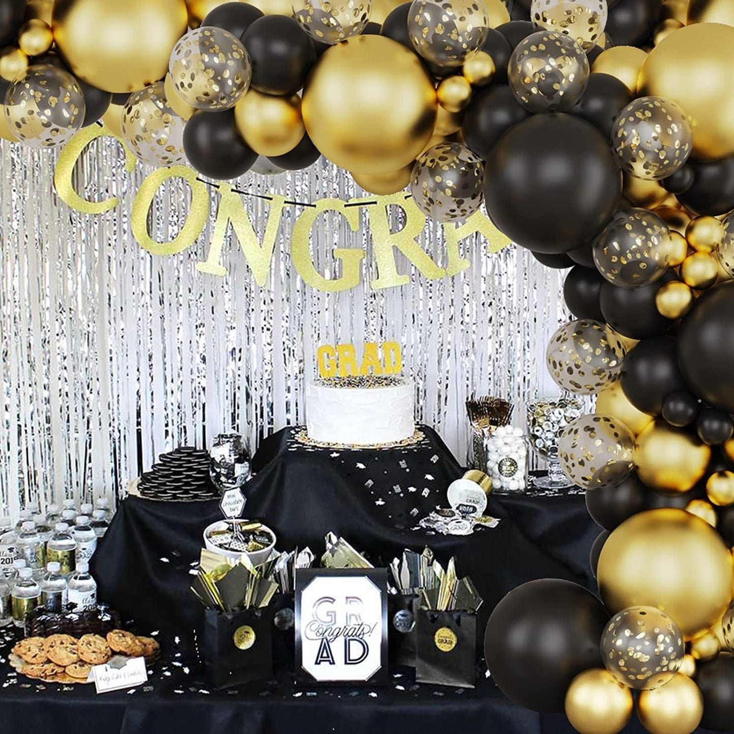 105pcs Black Gold Confetti Balloon Arch Kit | DIY Balloon Garland for Baby Shower. Birthday Party, Wedding, Anniversary, Graduation