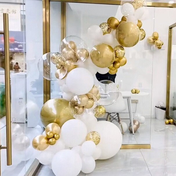 98pcs Whit Gold Balloon Arch Kit | Metallic Gold Star Confetti Balloon Garland for Baby Shower Birthday Party Wedding Anniversary New Year