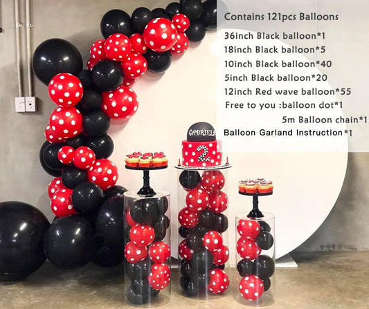 121pcs Black Red Balloon Arch Kit | DIY Mickey Theme Balloon Garland for Baby Shower, Kids Birthday, Anniversary, New Year Party Decorations