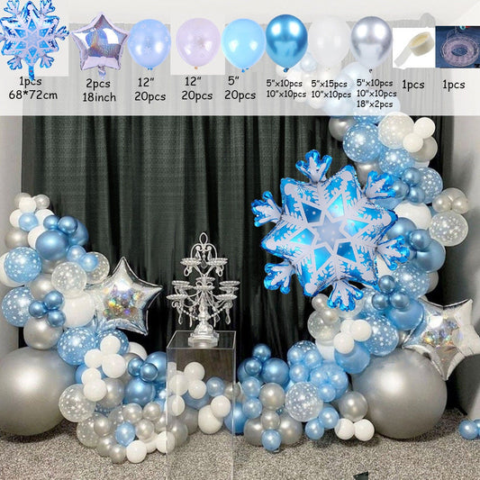132pcs Snowflake Balloon Garland Arch Kit | Ice Snow White Blue Snowflake Star Balloons for Winter Frozen Theme Kids Birthday Party Decor