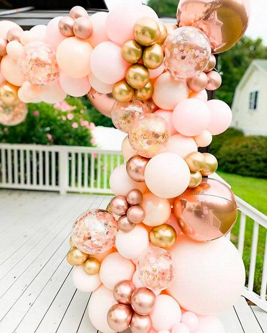 136pcs Peach Rose Gold Confetti Garland Balloon Arch Kit | DIY Baby Shower Birthday Wedding Anniversary Party Decorations