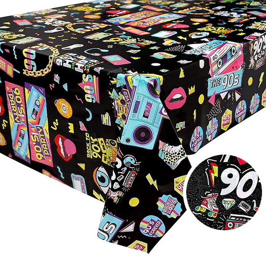 Back to the 90's Retro Table Cover Tablecloth Plastic 274cm x 137cm