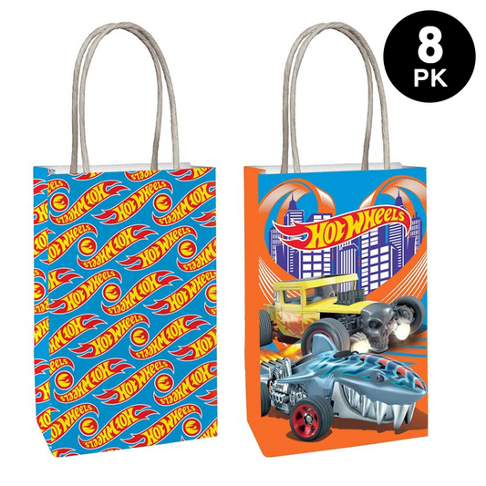 Hot Wheels Theme Paper Kraft Gift Bags with Handle 8PK