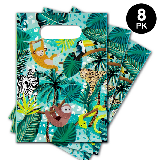 Jungle Animals Safari Theme Gift Loot Bags Plastic 8pk
